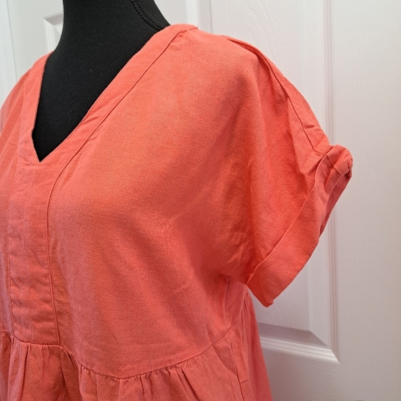 NWT Briggs New York Coral Linen Dress Small V-neck Short Sleeved - Picture 10 of 16